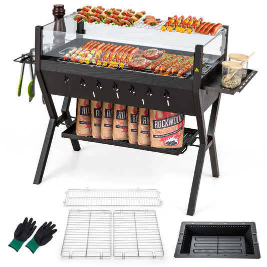 Charcoal Grill - 280 Sq.in Wood And Coal Grill With Pair of Gloves