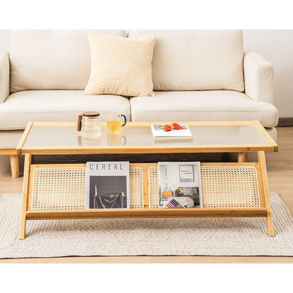 Coffee Table - 48 Inches Bamboo Coffee Table with Storage