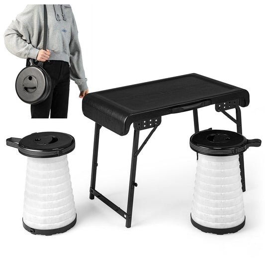 Folding Table and Chairs - 3 Piece Foldable Table and LED Stool