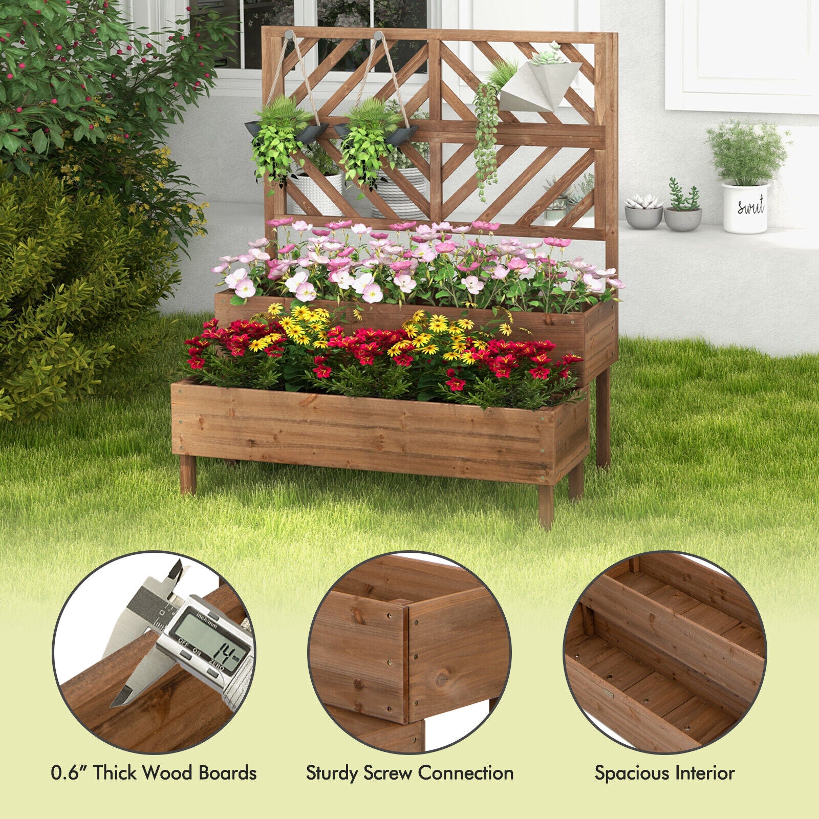 Raised Garden Bed 2 Tier - Fir Wood Planter Box