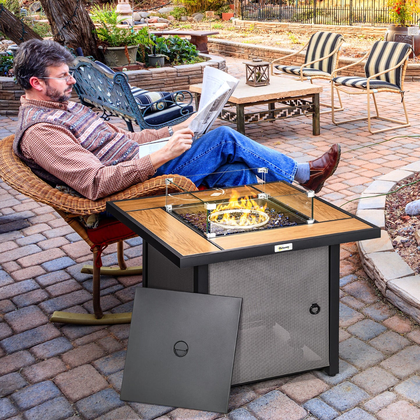 Fire Pit Table with Lid and Cover - Propane Fire Pit 50,000 BTU