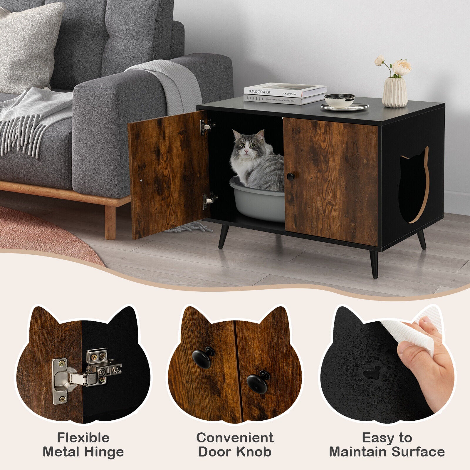 Litter Box Enclosure - Cat Litter Box Furniture With Enclosure