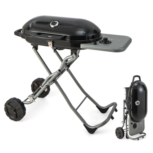 Portable Gas Grill - Gas Grill with Wheels and Side Shelf