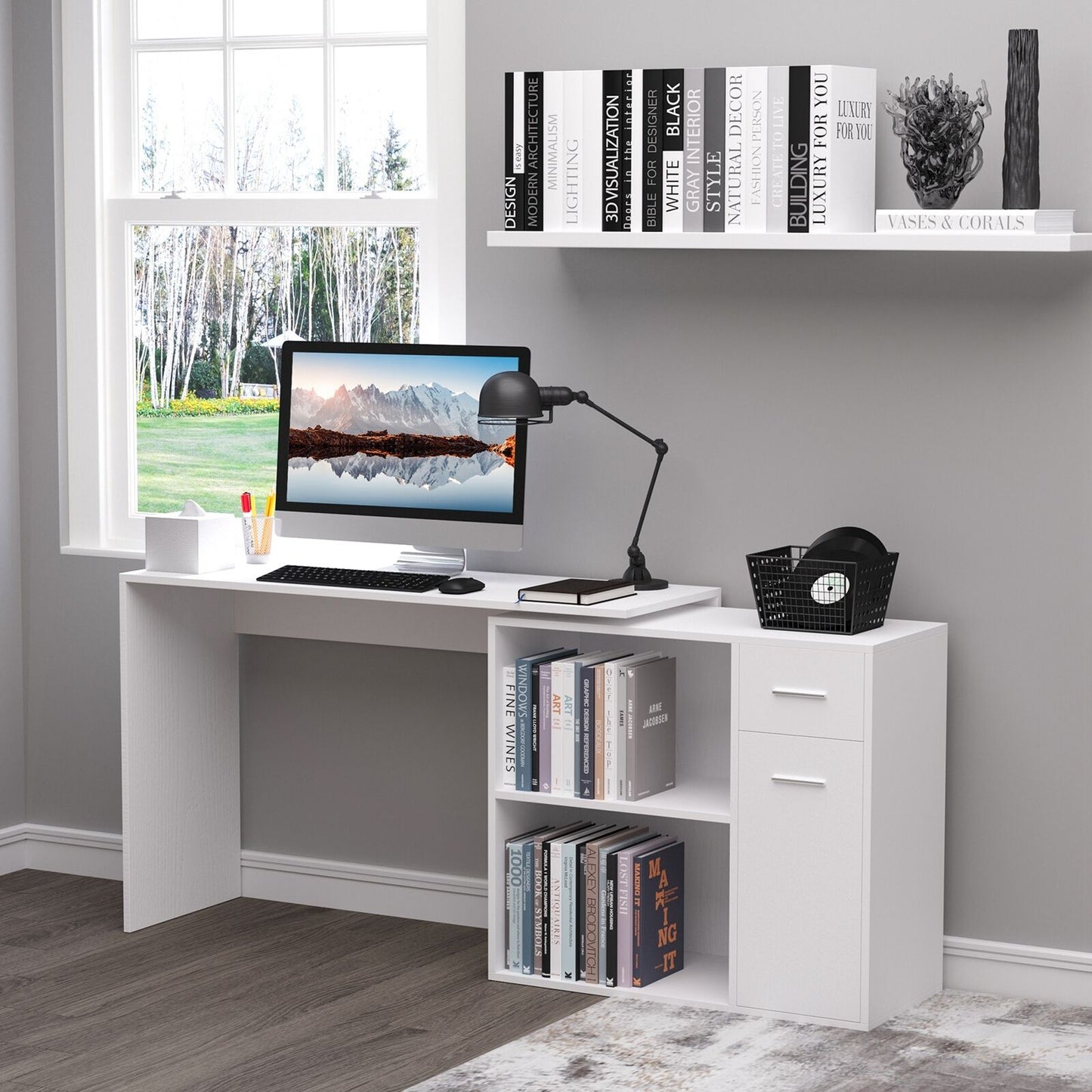 L Shaped Desk - 15.75 Inc L Desk Shape with Adjustable Swivel Features