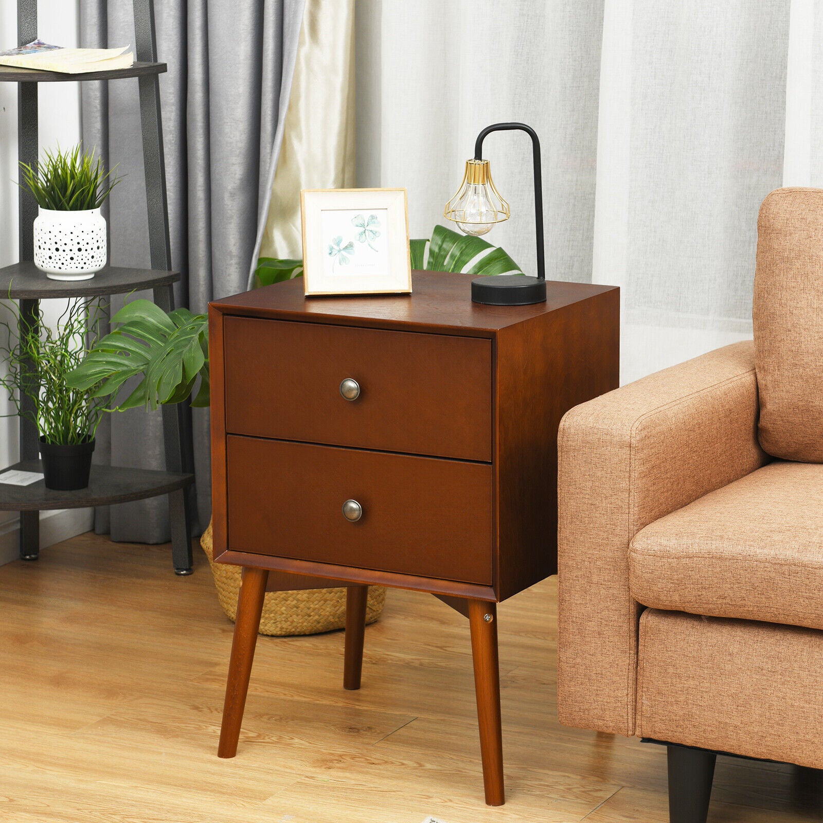 End Table - Mid Century Style Side Table With 2 Drawers