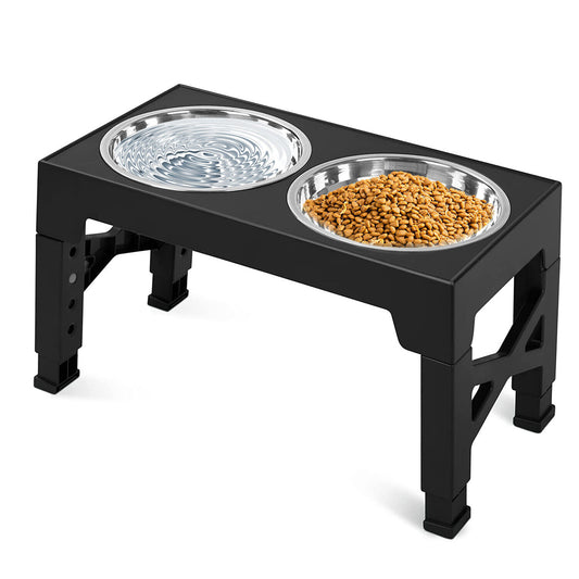 Elevated Dog Bowl - Adjustable Height Stainless Elevated Dog Food Bowl