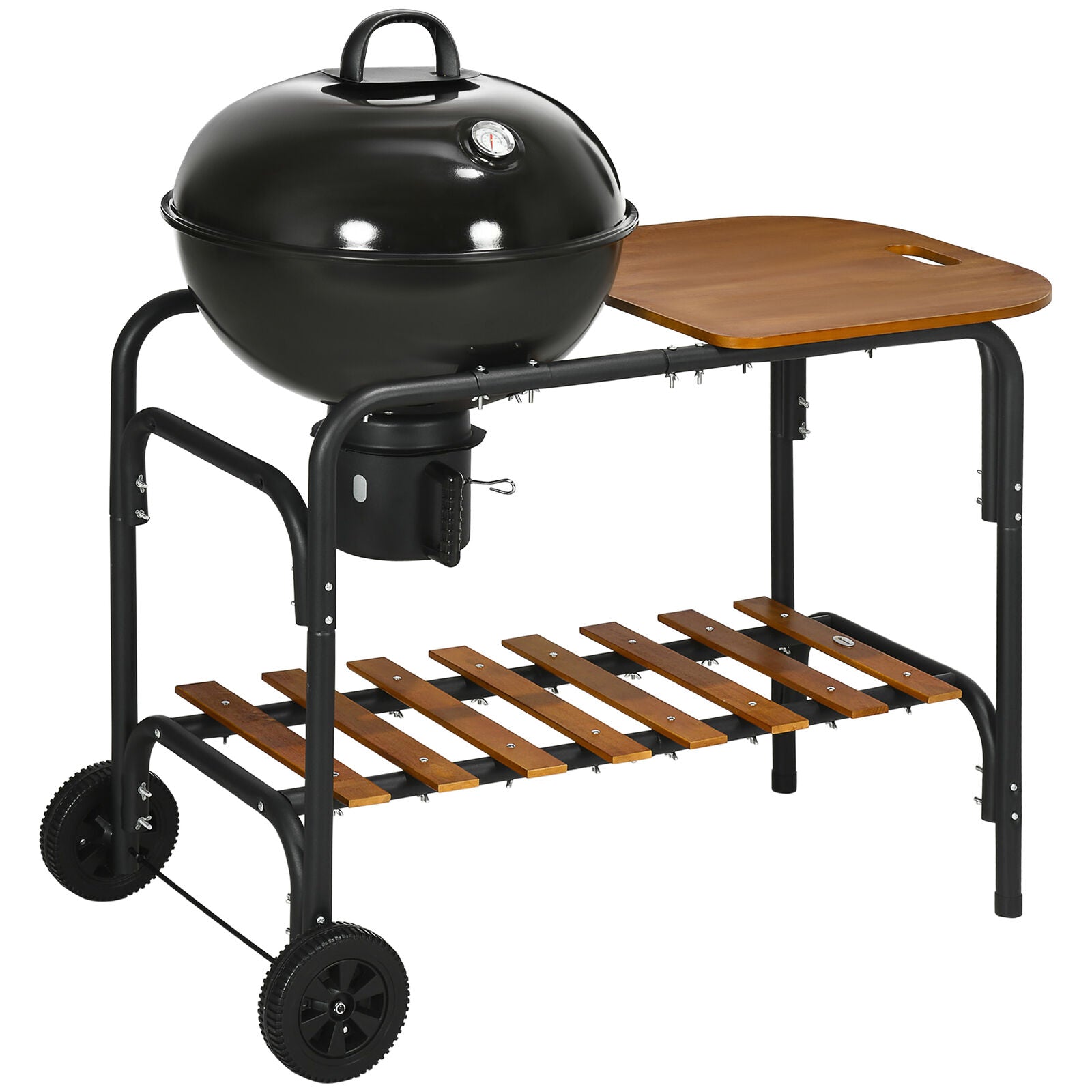 Charcoal Grill on Wheels - Smoker Grill with Table Shelf