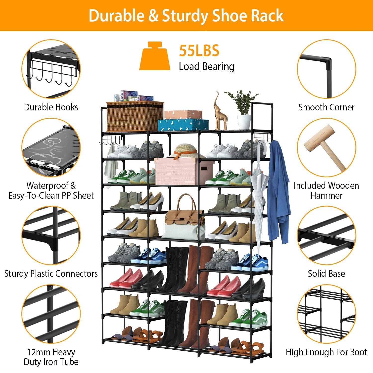 Shoe Rack - 9 Tier Shoe Storage  for 50 to 55 Pairs