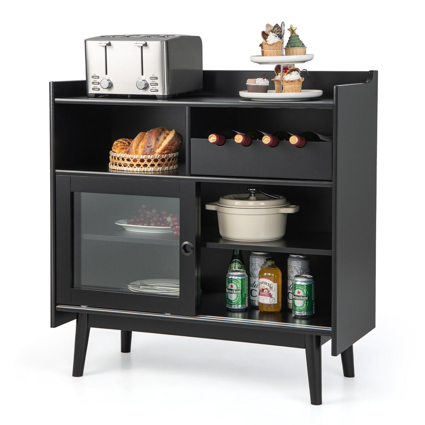 Buffet Sideboard with Open Storage - Adjustable Shelf Buffet Table
