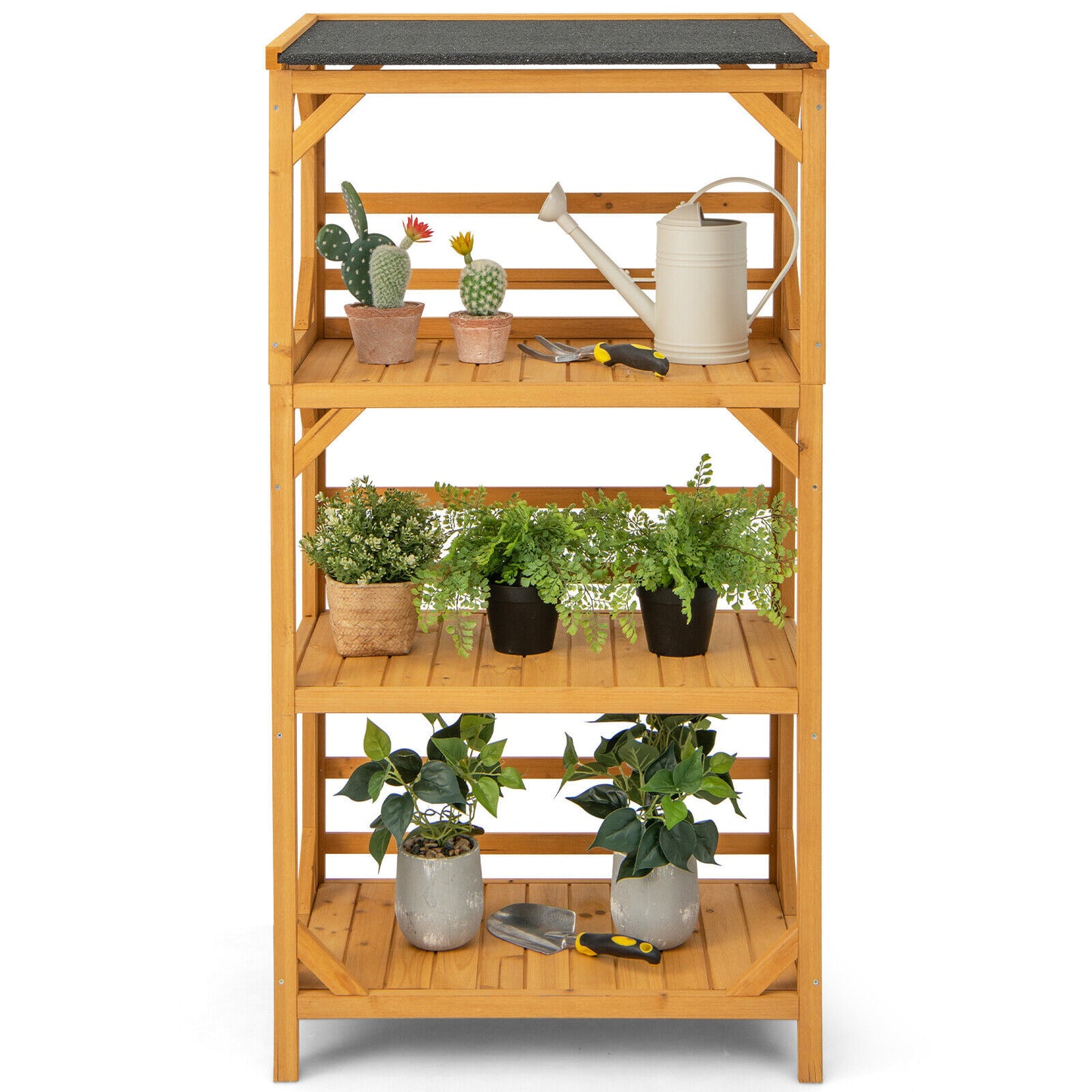 Planter Shelf - 3 Tier Wooden Garden Shelf With Asphalt Roof