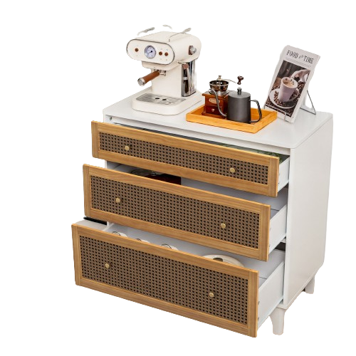 Rattan Dresser - 3 Drawer with Rattan Design Closet Dresser