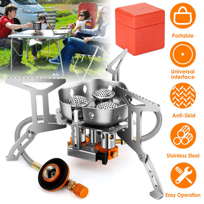Camping Stove - 4000W Portable Stove With Gas Valve Connector and Case