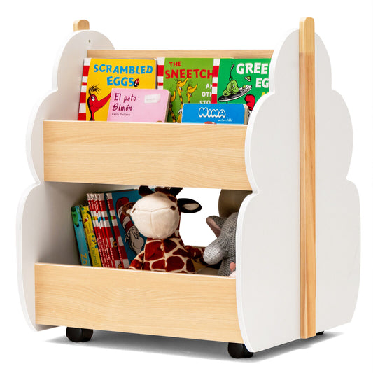 Kids Bookshelf - 2 Tier Kids Wooden Toy Storage 