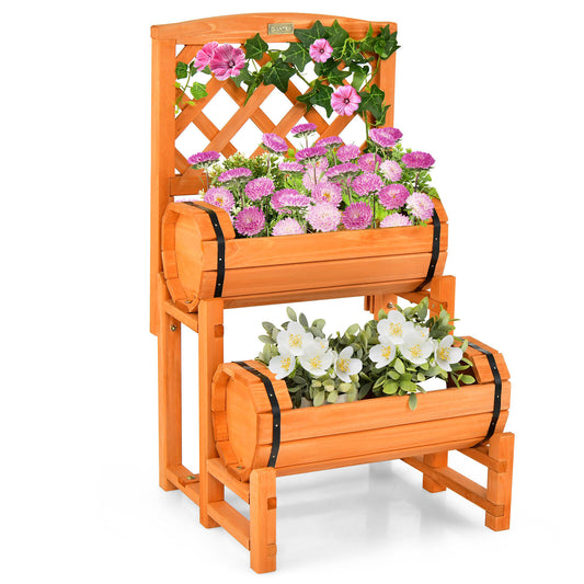 Raised Garden Bed - 2 Tier Planter Box With Trellis