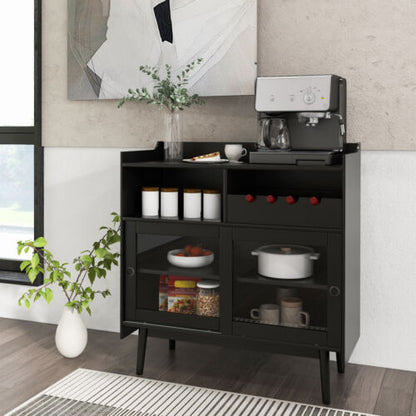 Buffet Sideboard with Open Storage - Adjustable Shelf Buffet Table