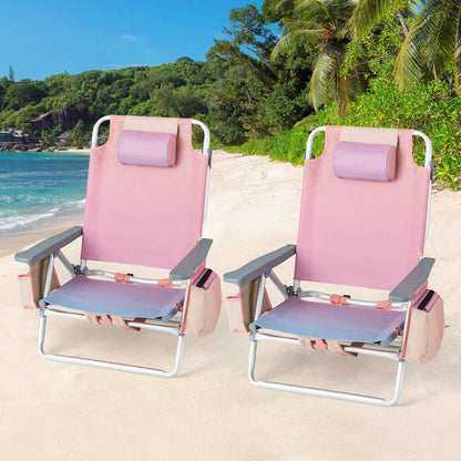 Beach Chair - Set of 2 Adjustable Backrest Backpack Beach Chair
