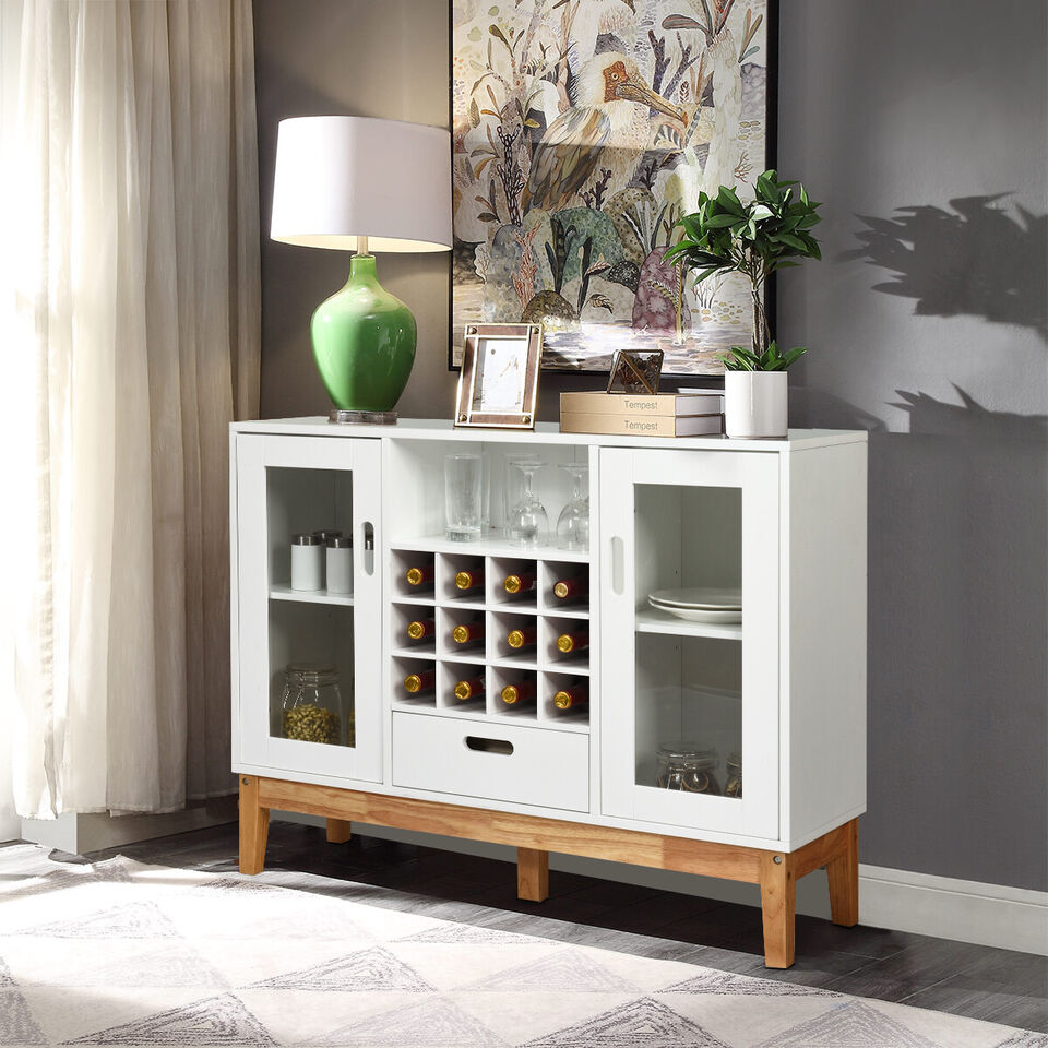 Storage Cabinet - Sideboard With 12 Bottle Rack and 2 Side Cabinets