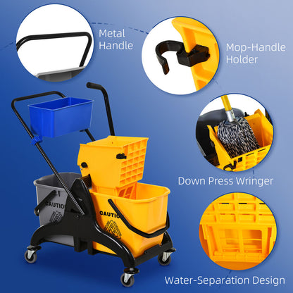 Mop Bucket - 6.9 Gallon Mop Pail With Removable Side Press Wringer