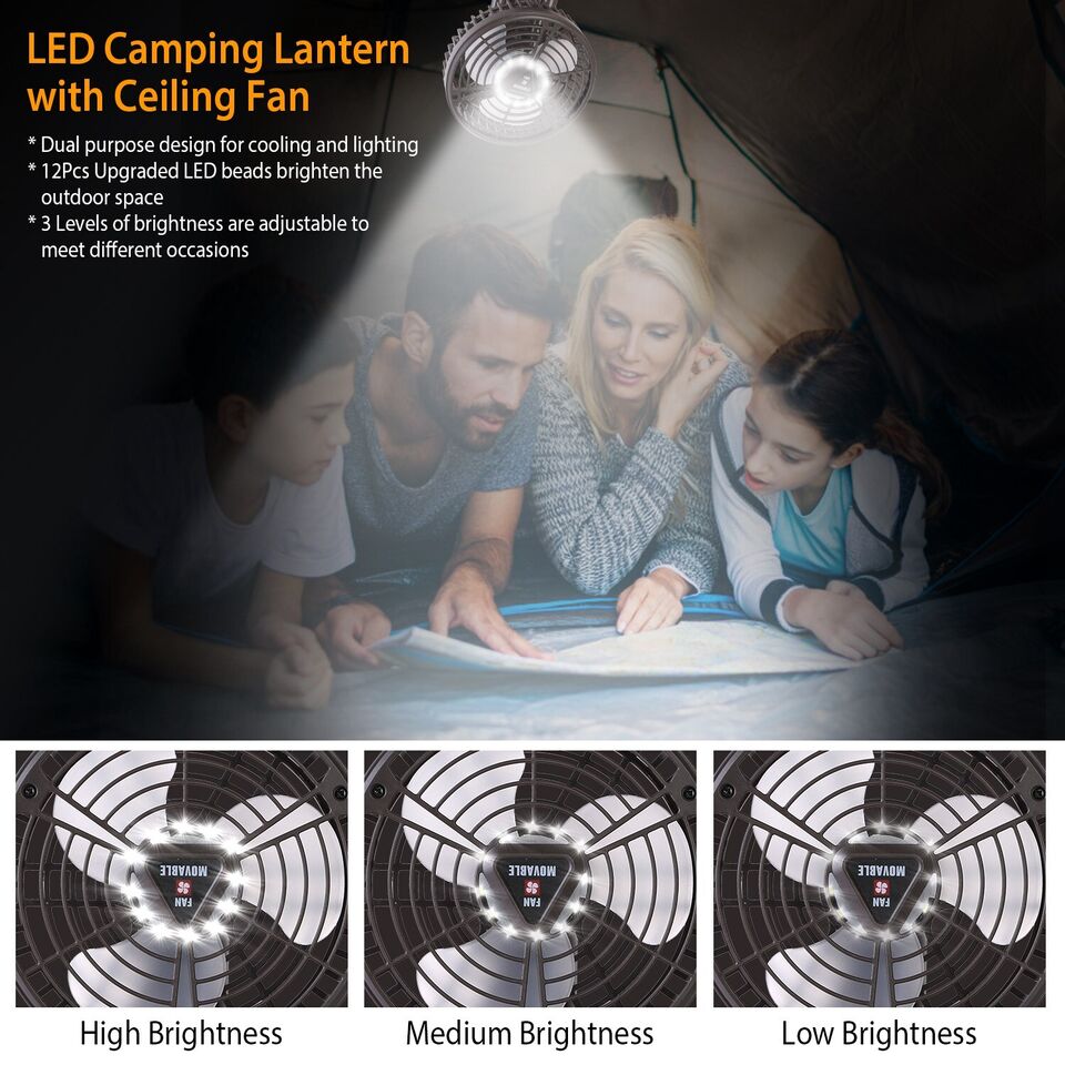 Portable Fan - 10400mah Camping Fan With LED Light