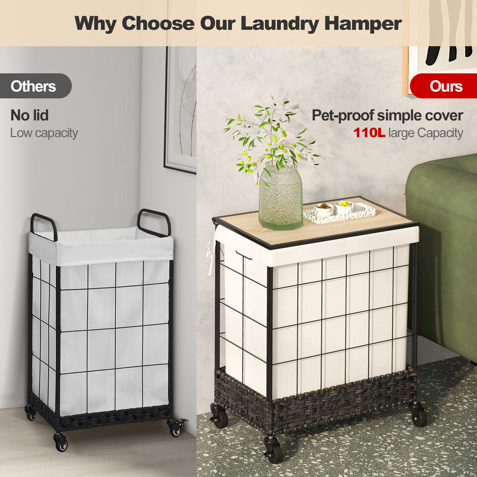 Laundry Basket - Washing Hamper With Removable Linear Bag