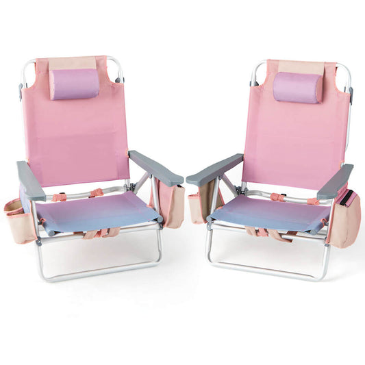 Beach Chair - Set of 2 Adjustable Backrest Backpack Beach Chair
