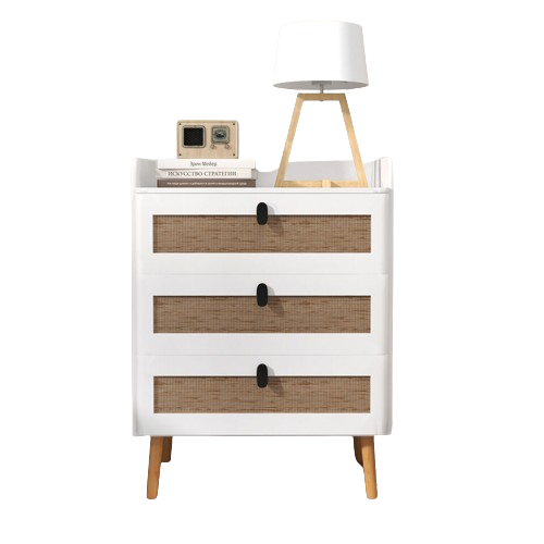 Nightstand With Wood Legs - Night Side Table With 3 Drawers