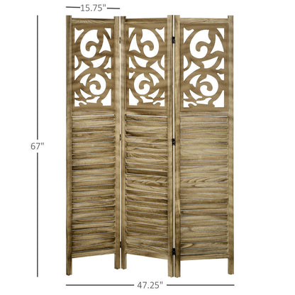 Room Divider - 5.5 Ft Tall Paulownia 3 Panel Wood Dividers