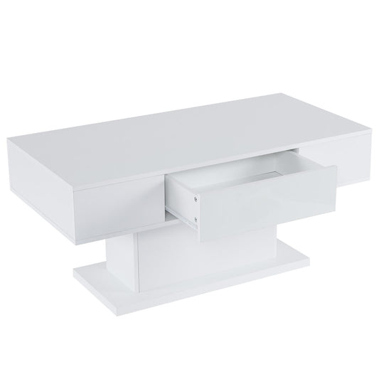 Coffee Table - White Coffee Table With Storage and LED Lights
