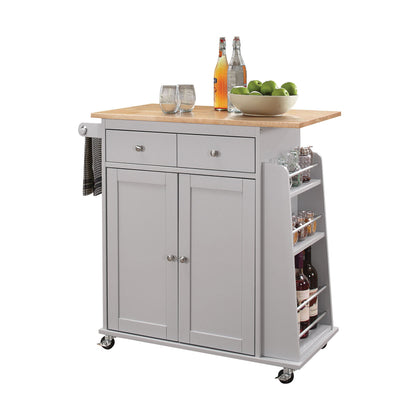 Wood Kitchen Cart - Portable Kitchen Island with Spice Rack