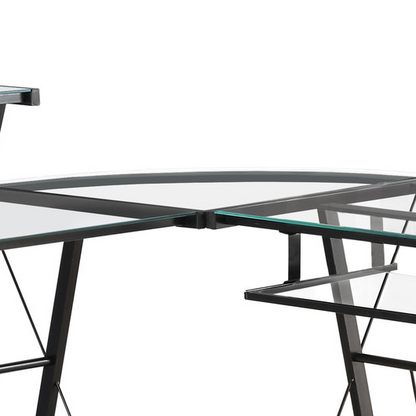 Black Glass Corner Desk - Tempered Glass  L-Shaped Desk