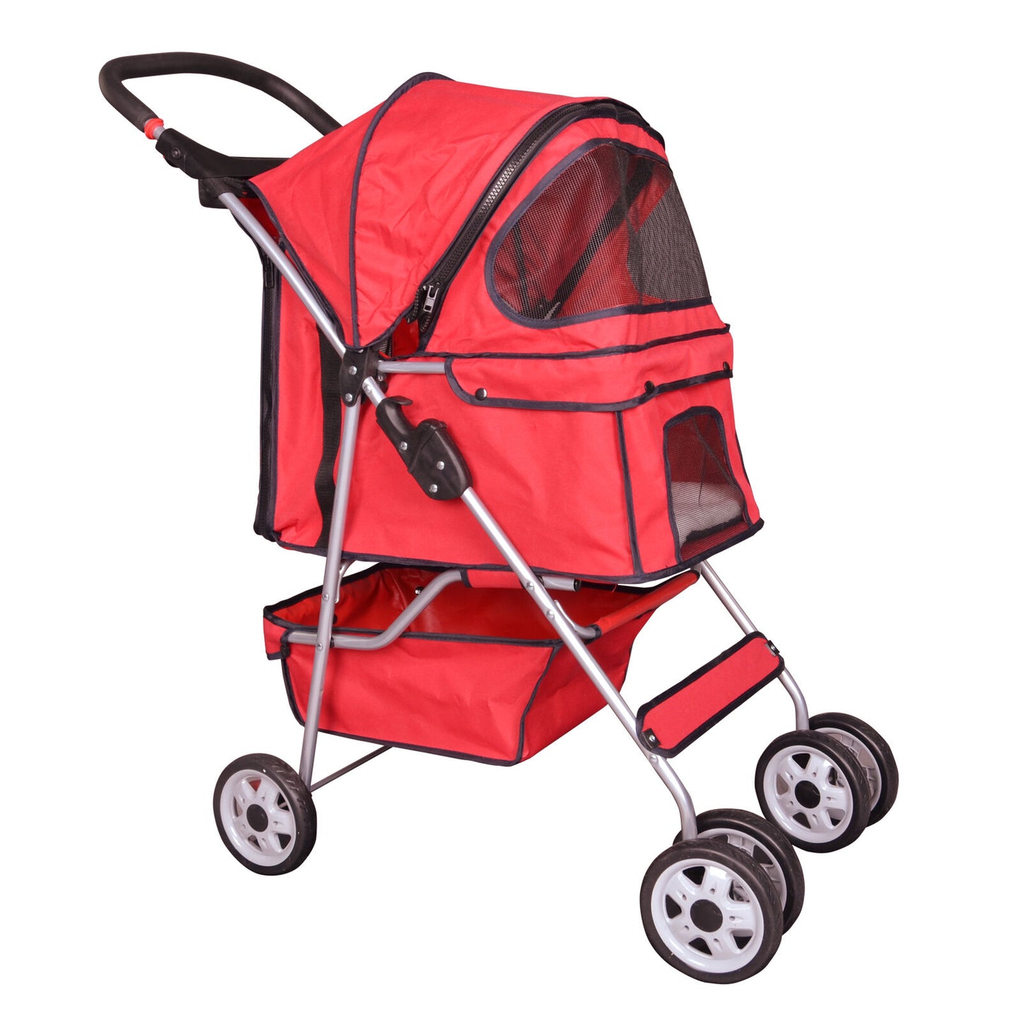 Dog Stroller - 4 Wheel Pet Stroller - Folding Travel Pet Cart