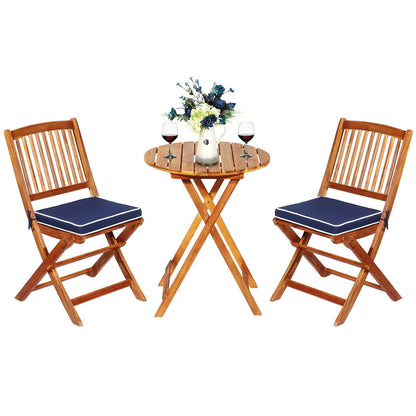 3 Pcs Patio Set - Wooden Bistro Set with Cushioned