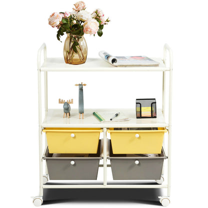 Rolling Cart With Drawers - Metal Rack Wheeled Utility Cart
