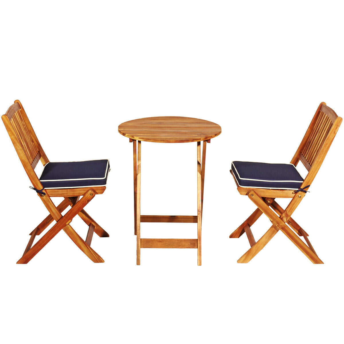 3 Pcs Patio Set - Wooden Bistro Set with Cushioned