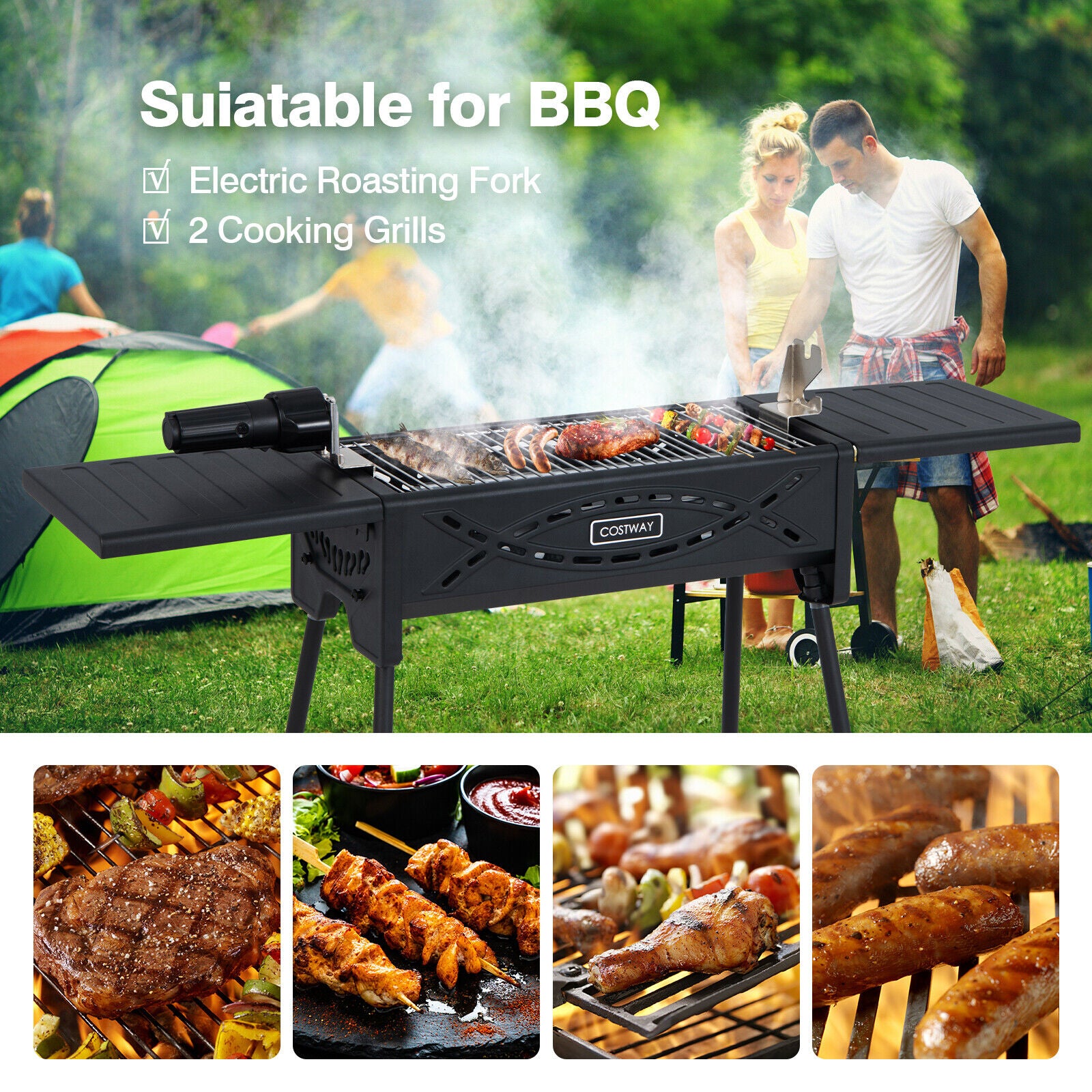 Charcoal Grill With Electric Roasting Fork - Portable Grill