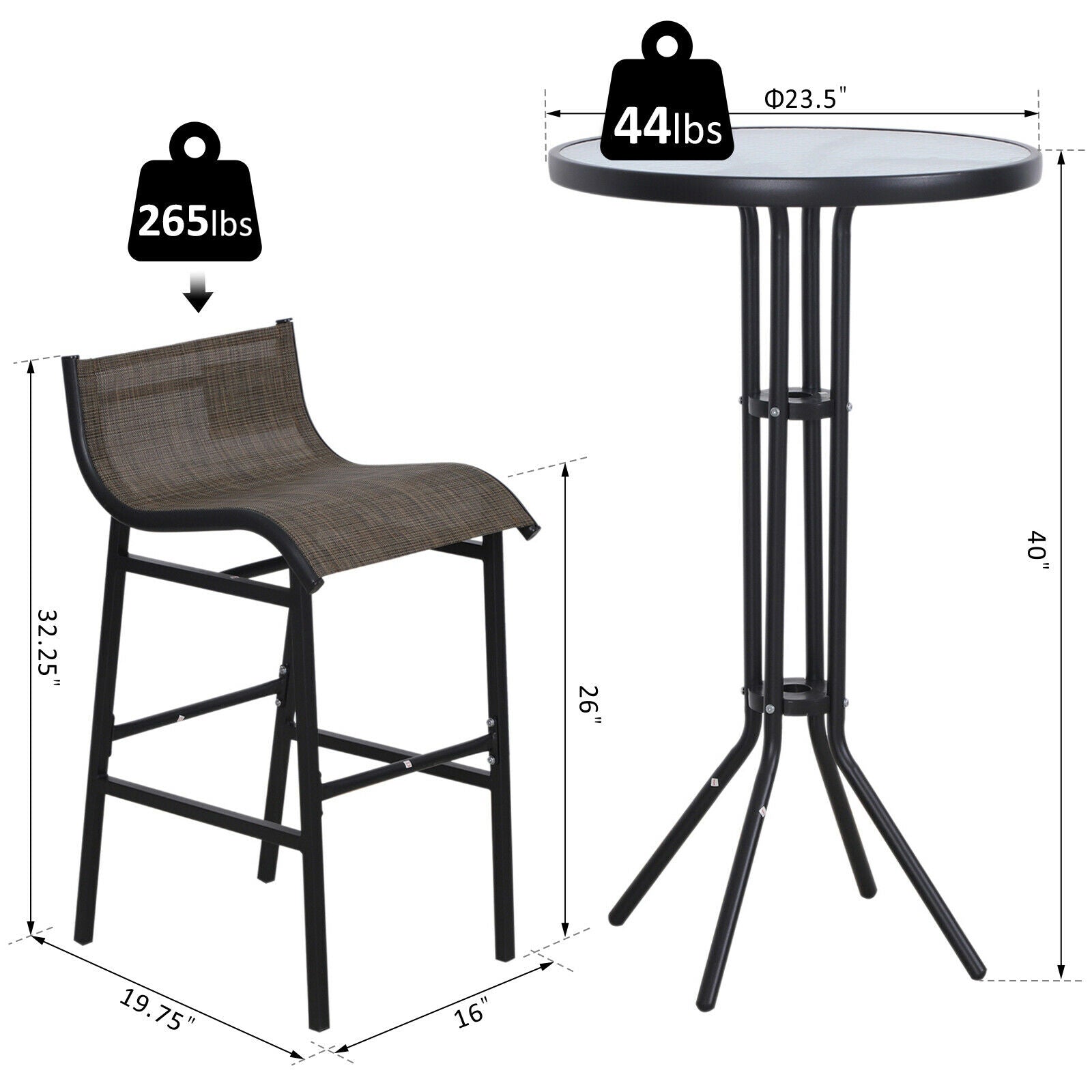 Outdoor Bar Table and Chairs - 3 Pc Patio Bistro Set