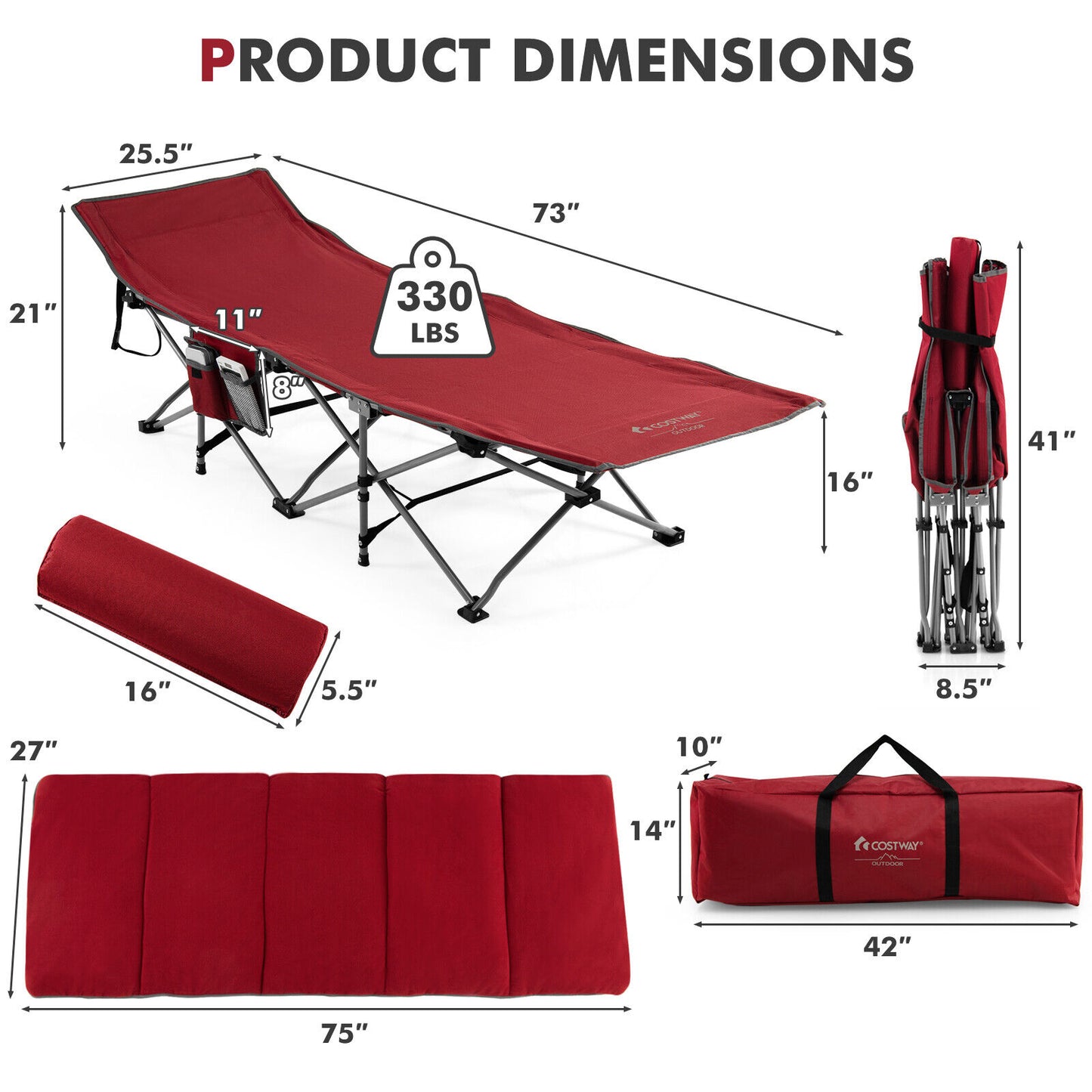 Camping Cot - Tent Cot With Removable Pillow and Soft Velvet Mattress