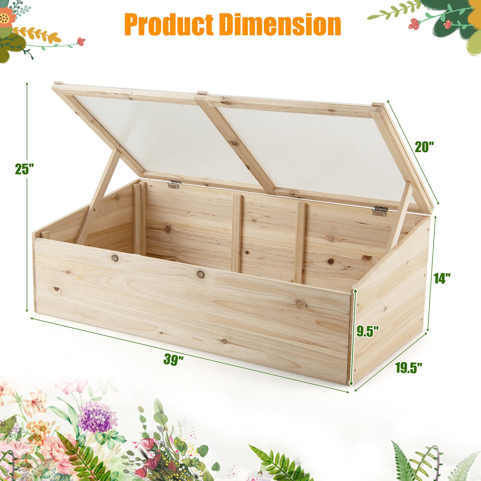 Greenhouse - 39 Inches Wooden Cold Frame Mini Greenhouse