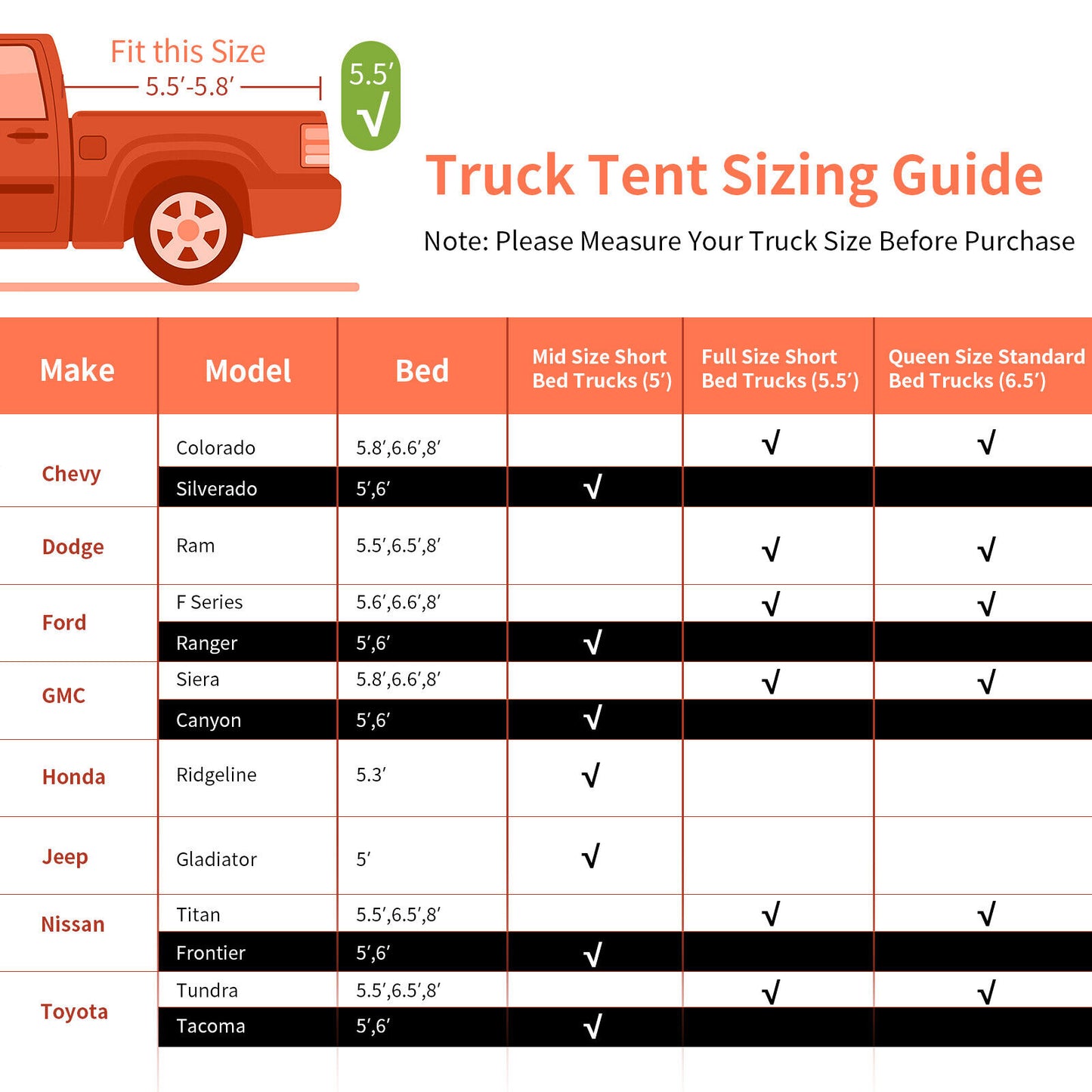 Truck Tent - 2 to 3 Person Truck Bed Tent With Detachable Top Cover