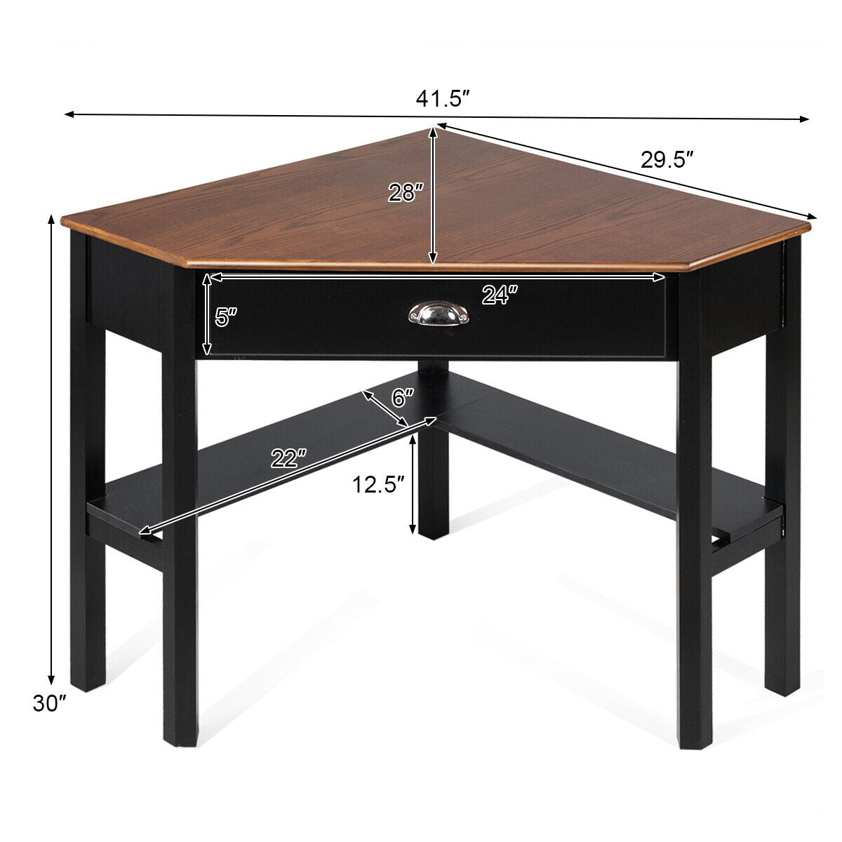 Corner Desk - Corner Table With Drawer and 2 Shelves