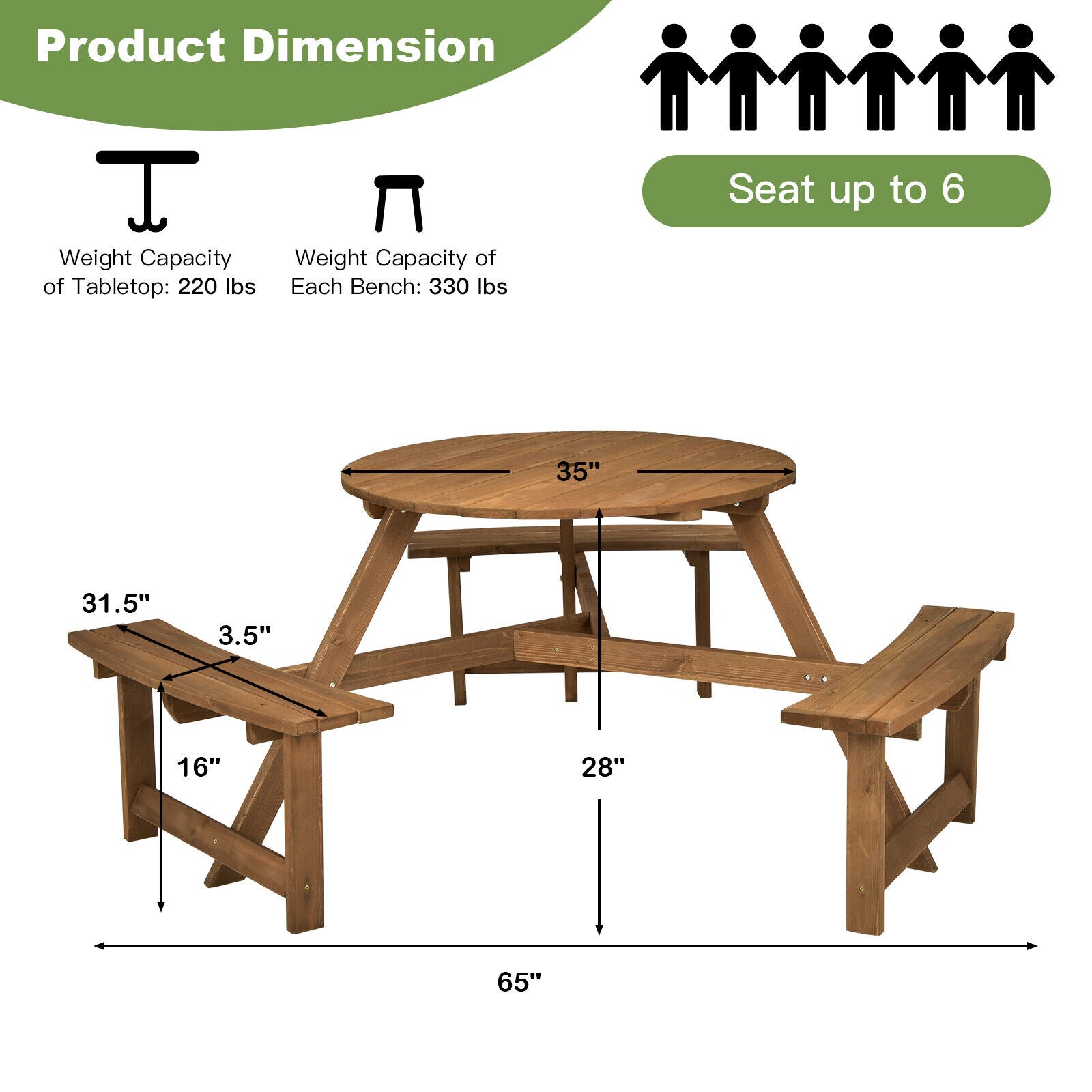 Picnic Table With Umbrella Hole - Wood picnic table With Benches