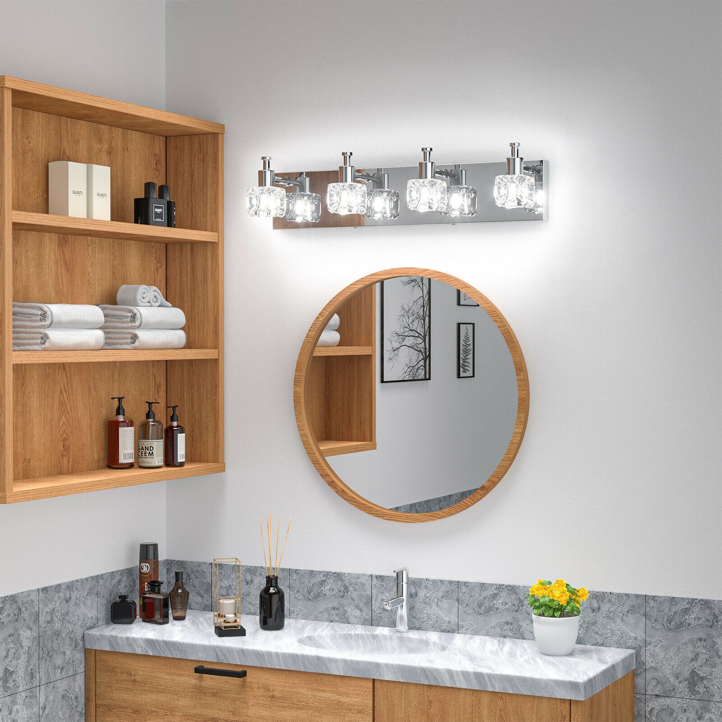 Vanity Light For Modern Bathroom 4 Light Crystal Wall Cone
