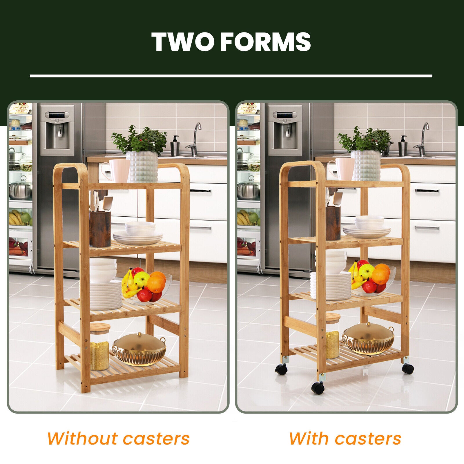 4Tier Kitchen Cart - Rolling Kitchen Cart With Lockable Caster