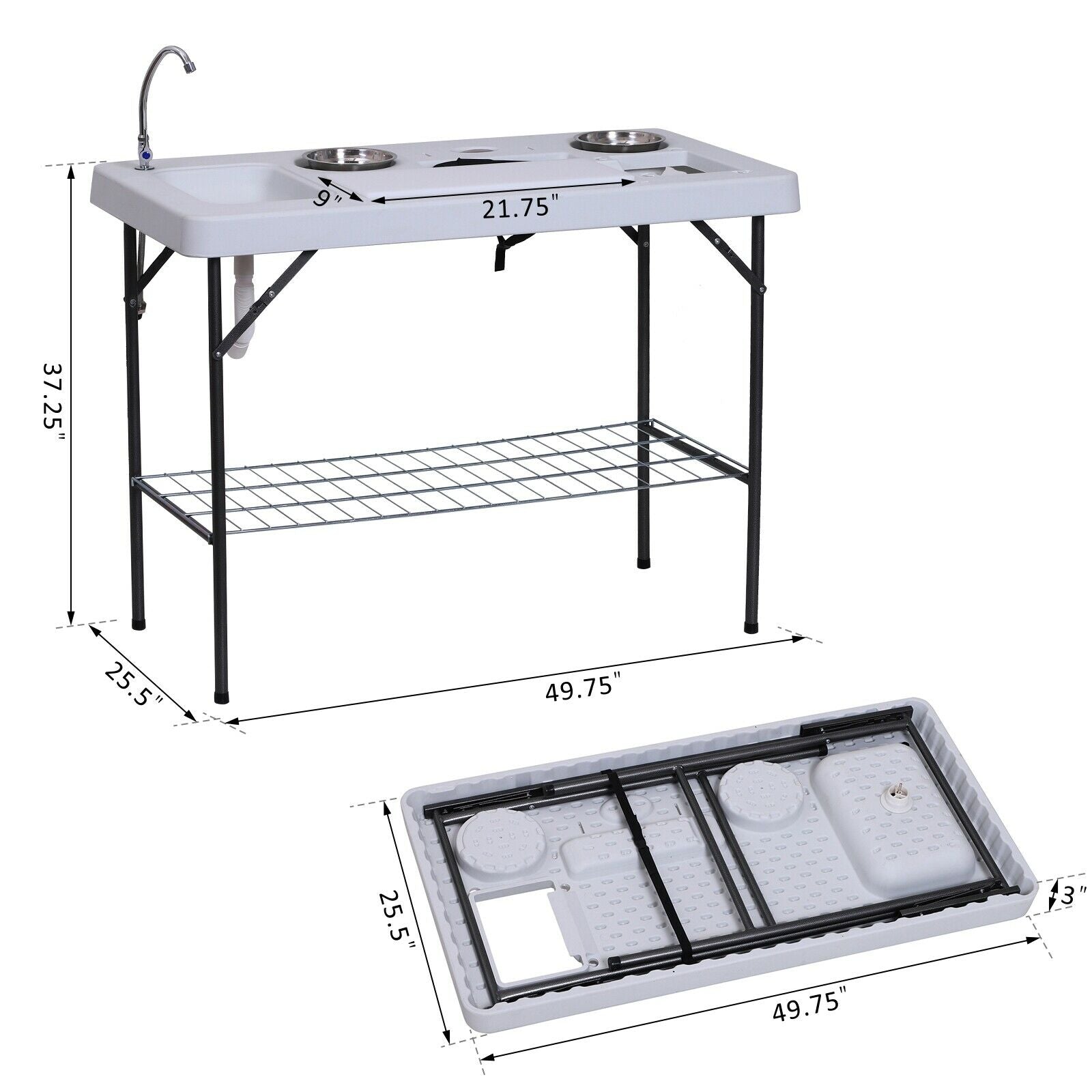 Fish Cleaning Camping Table with Flexible Faucet
