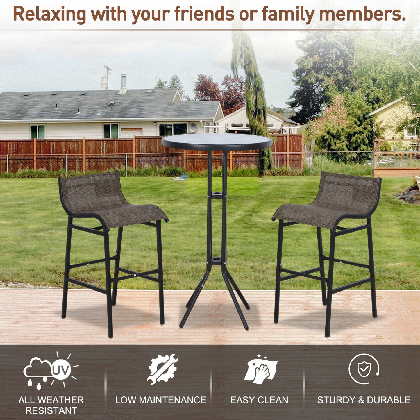 Outdoor Bar Table and Chairs - 3 Pc Patio Bistro Set