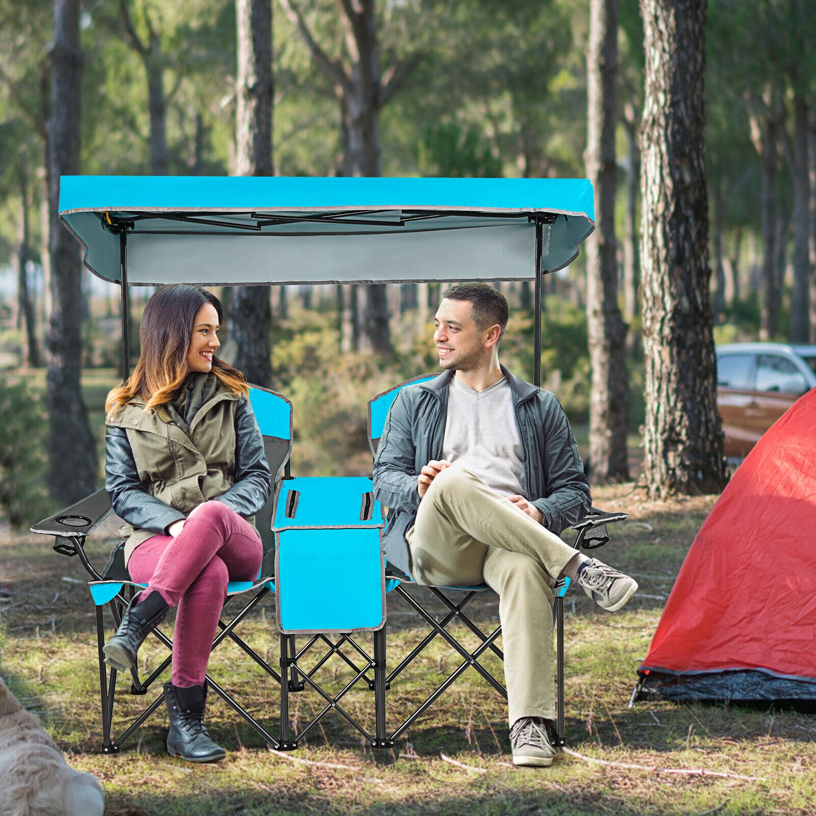 Portable Folding Camping Chair with Canopy and Cup Holder