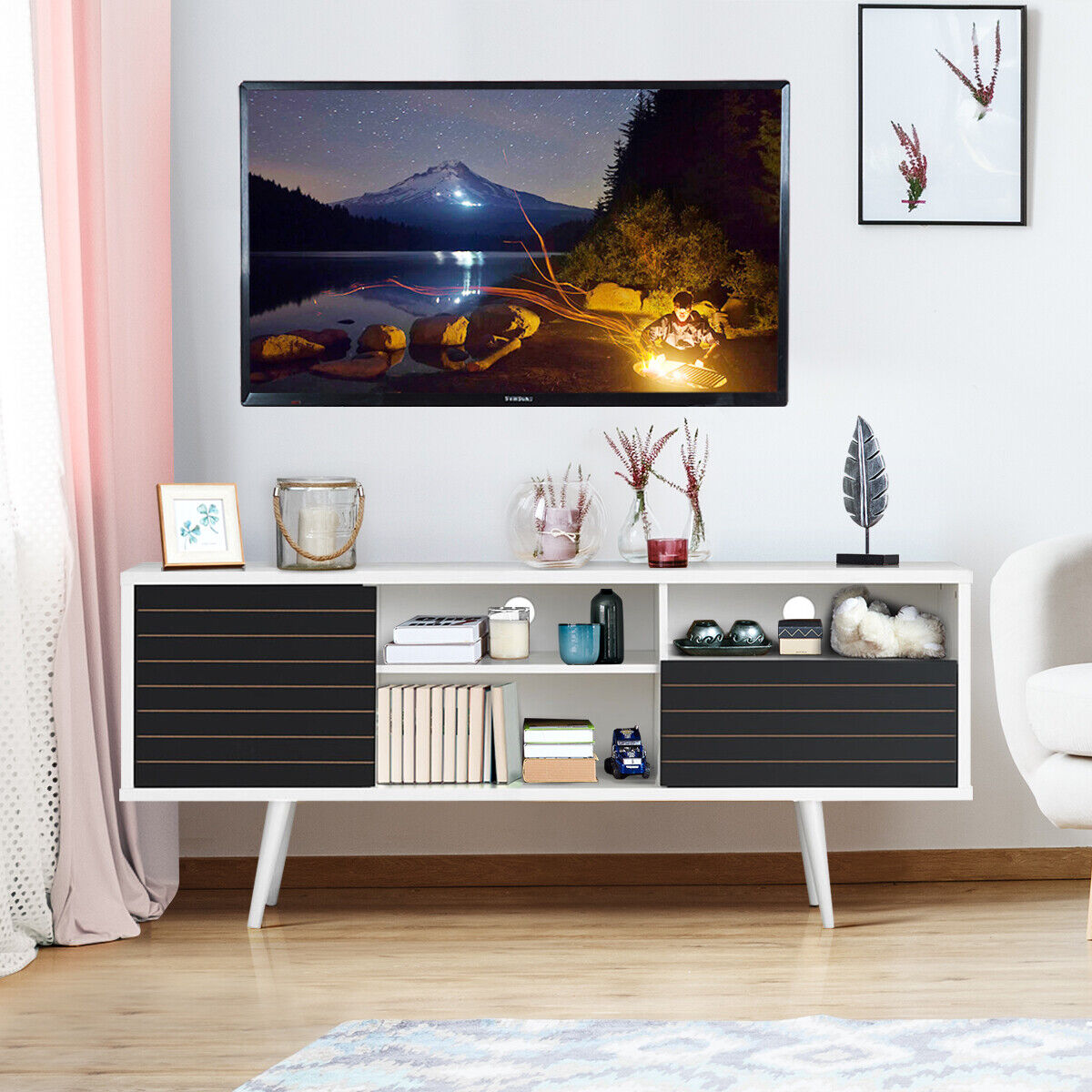 TV Stand With 3 Shelves - Media Console for Up To 65 Inches
