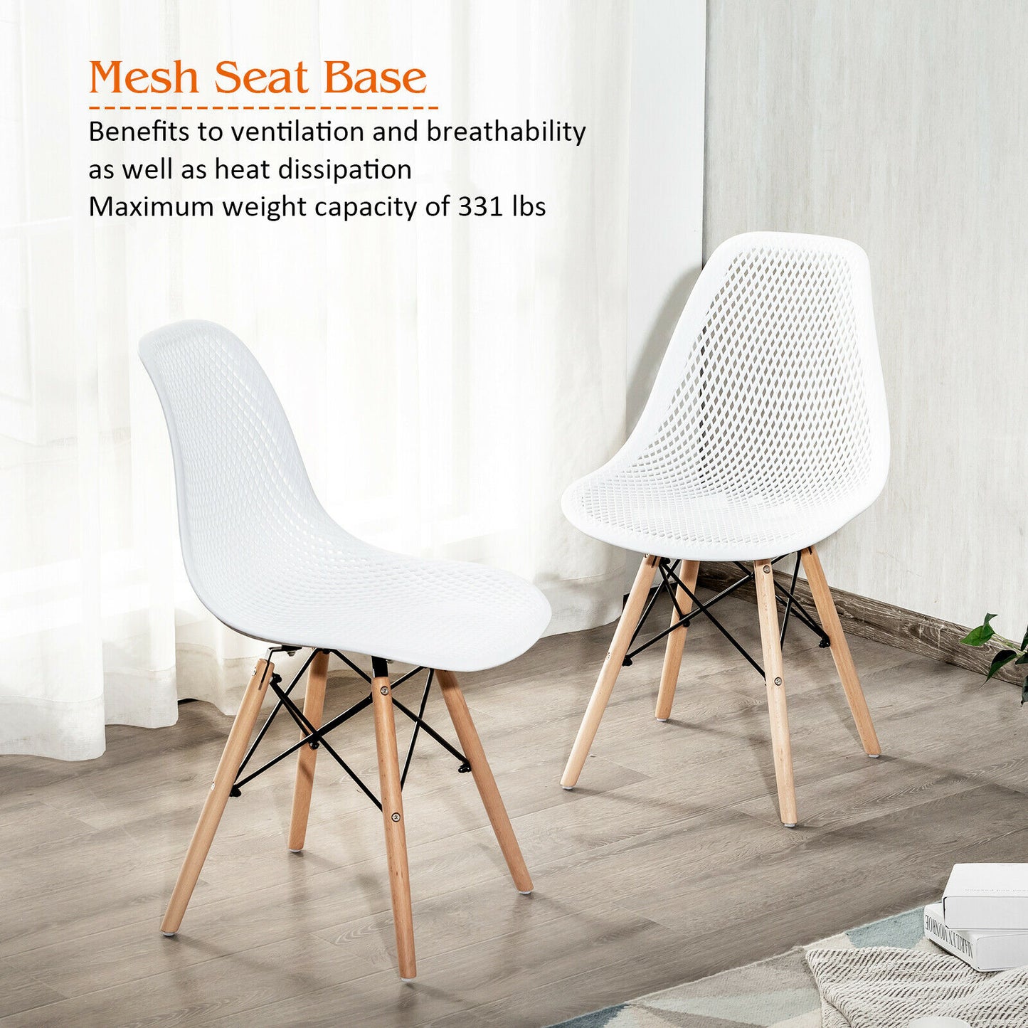 Dining Chair With Modern Wood Leg - Set of 2 Modern Dining Chairs