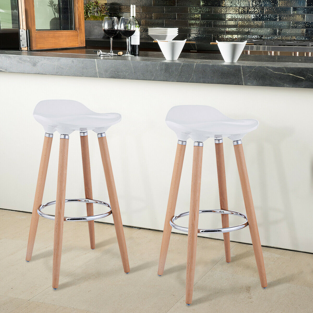 Counter Stool Set - Kitchen Stools With Wooden Legs - Set of 2