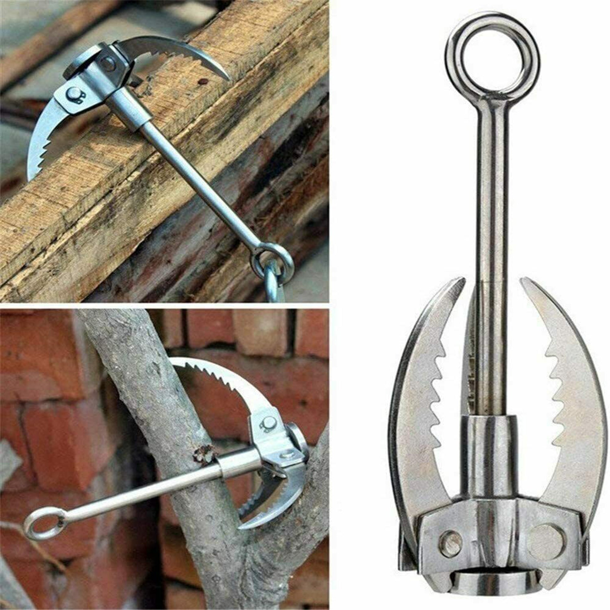 Stainless Steel Grapple Claw with 3 Folding Claws for Hiking
